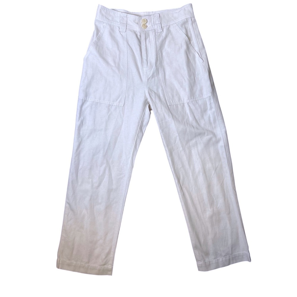 Joie Linen Blend High Rise Straight Leg Utility Pants Off White Womens Size 0